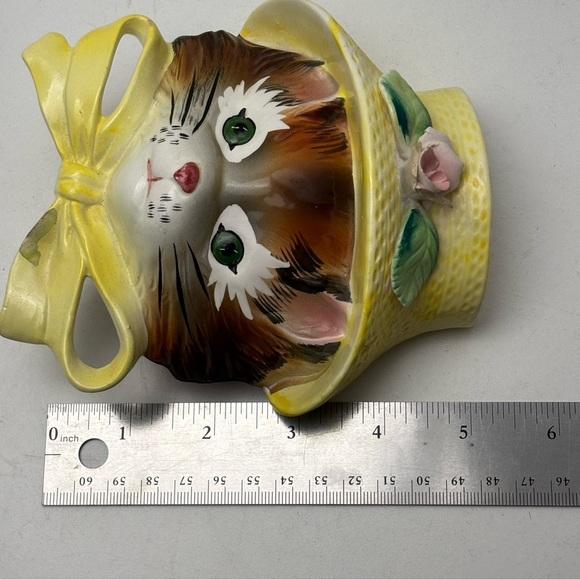 Vintage ESD Japan ceramic anthropomorphic cat wall pocket - Picture 7 of 8